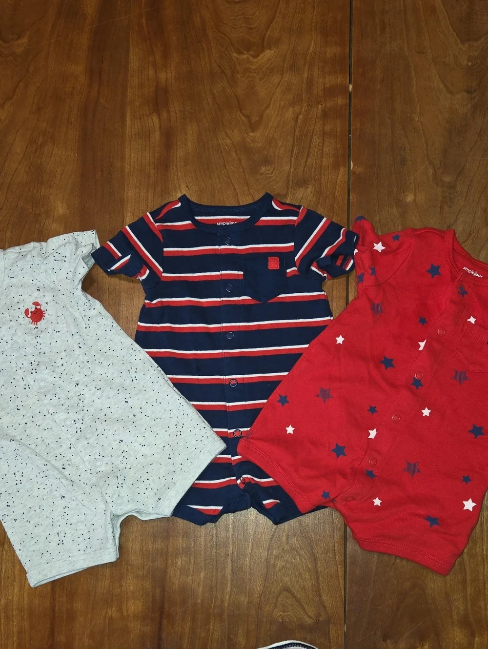 Carter's Red Navy & Heather Gray Short Sleeve Romper Trio